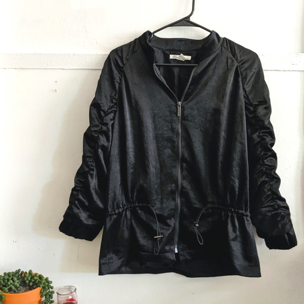 Kenneth Cole Satin Ruched Bomber Anorak Jacket